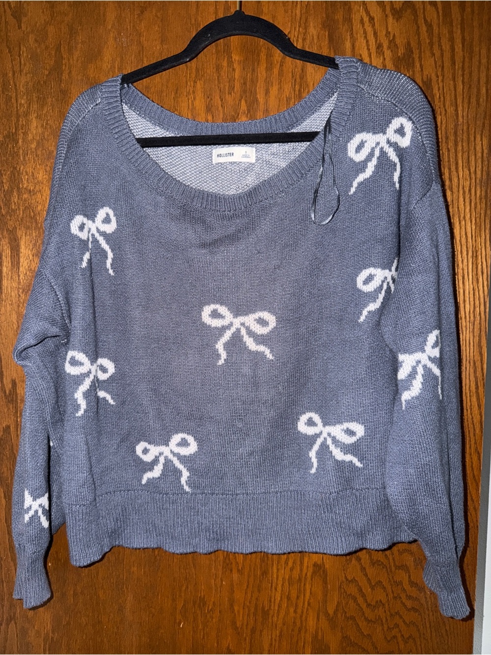Hollister Dusty Blue Sweater with White Bow Motif